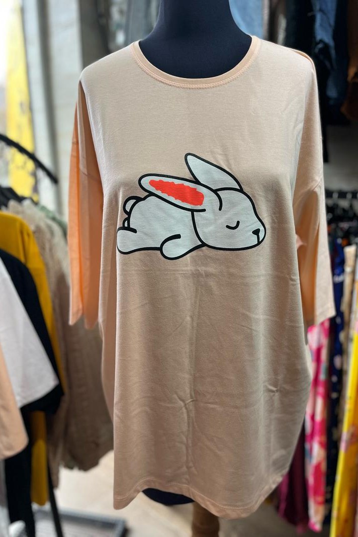 تیشرت لانگ قواره بزرگ نخ پنبه دخترانه کپی